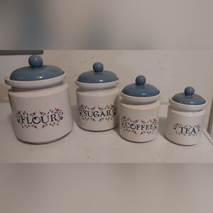 Vintage Blue and White Ceramic Kitchen Canister Set